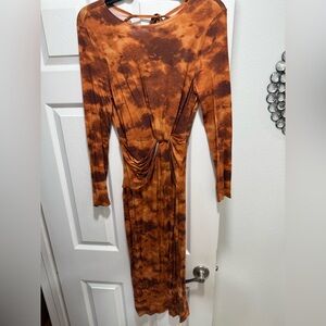 ASOS Brown Tie-Dye Long Sleeve Dress